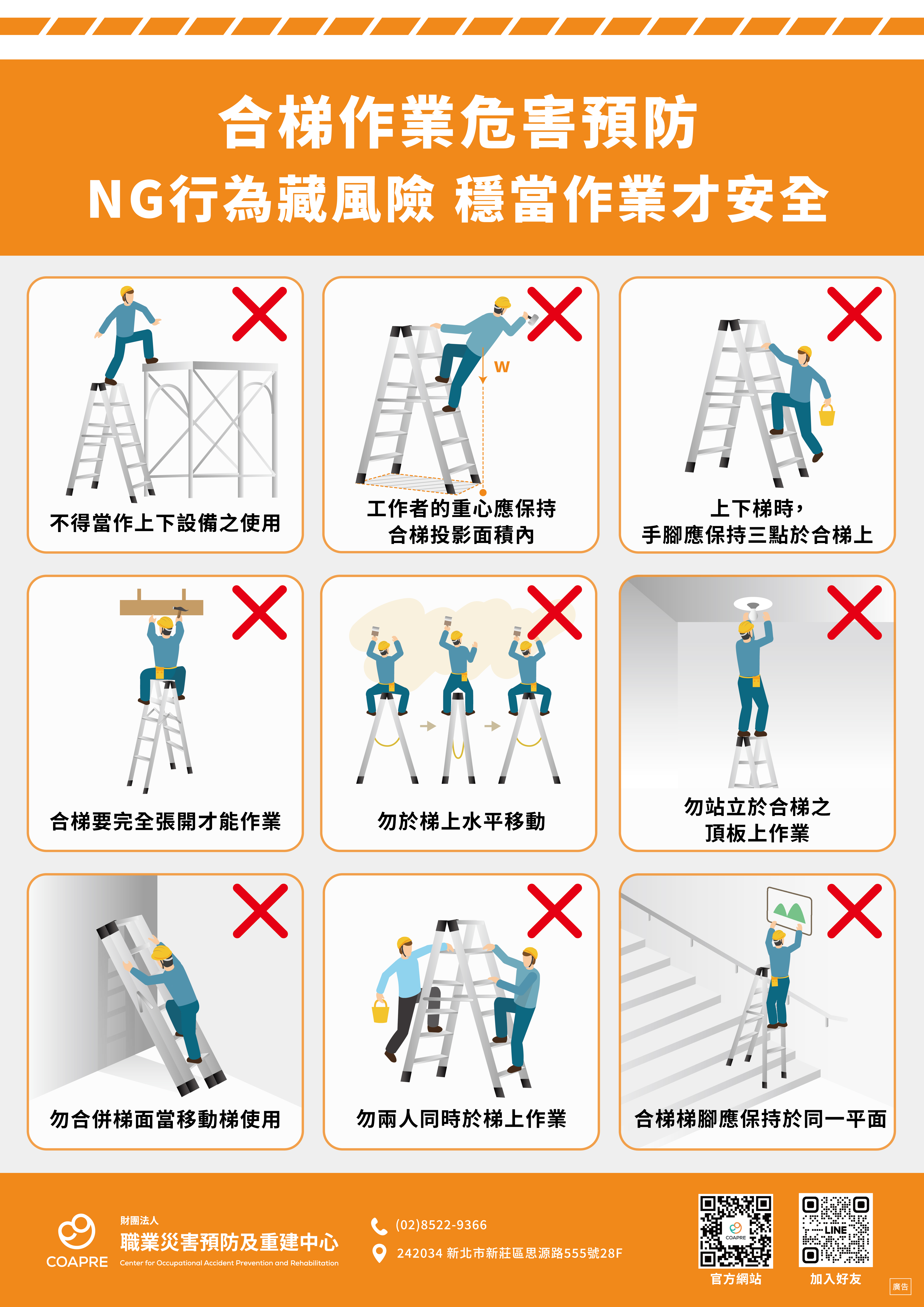 合梯作業危害預防海報
